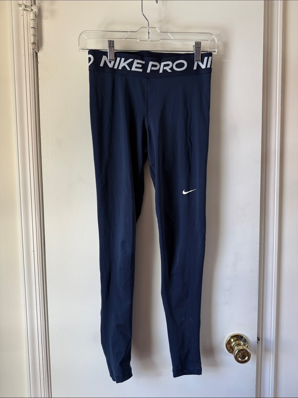 Nike Navy Pro Leggings with White Swoosh